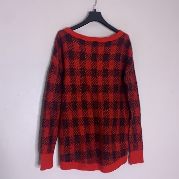 Express checkered wool mohair black & red pullover cabin sweater small - Picture 3 of 5